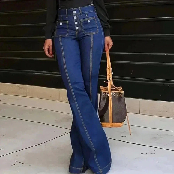 Dark Wash Casual Women's Mom Fit Jeans - Picture 4 of 4